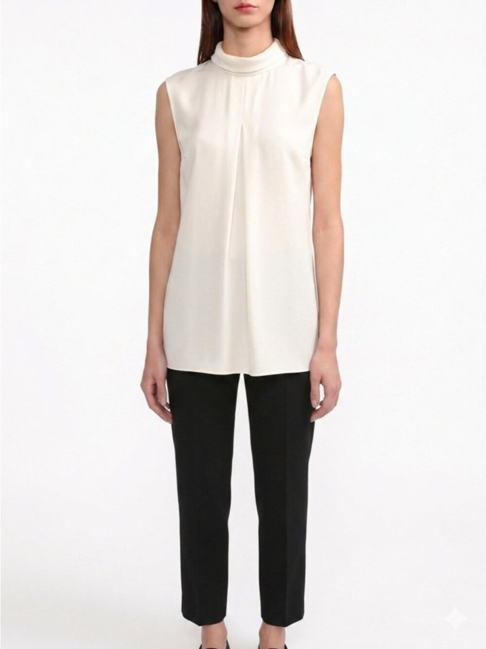 3.1 Phillip Lim Cream Off White Oversized Satin Pleated Tunic Shirt Collar 6 M S